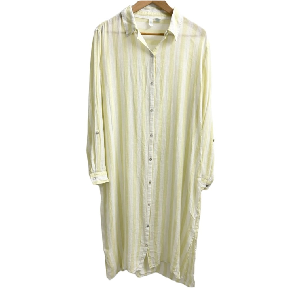 Cynthia Rowley Linen Beach Swim Coverup Button Up Shirt Dress Yellow Stripe